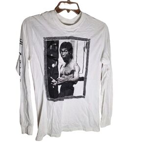 Bruce Lee Graphic Long Sleeve T-Shirt White Size S
